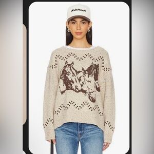Women's Beige Horse Pattern Crewneck Sweater from REVOLVE